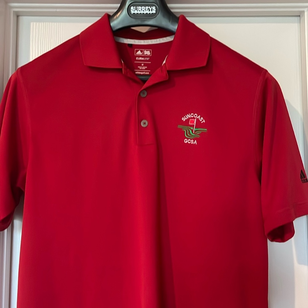 Men’s Classic Red Adidas Climalite golf polo Medium